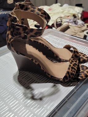 Leopard Print Wedge Sandals - Women